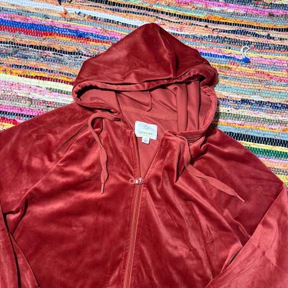 aerie burnt orange velour zip up jacket size small - Picture 2 of 2